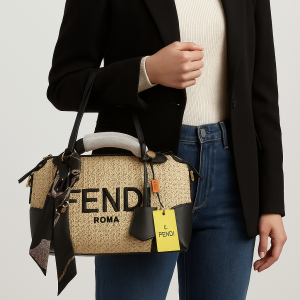 Sac à main Fendi Roma avec foulard décoratif et étiquette signature