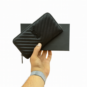 Portefeuille luxe en cuir matelassé avec fermeture zippée